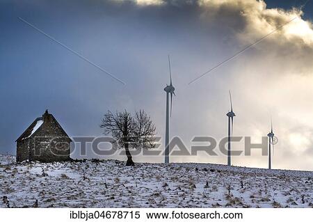 Stock Photography - Wind turbines of the Cezallier windfarm, Puy de Dome department, Auvergne, France, Europe. Fotosearch