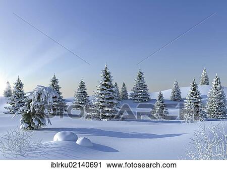 Stock Image - Winter landscape, illustration. Fotosearch