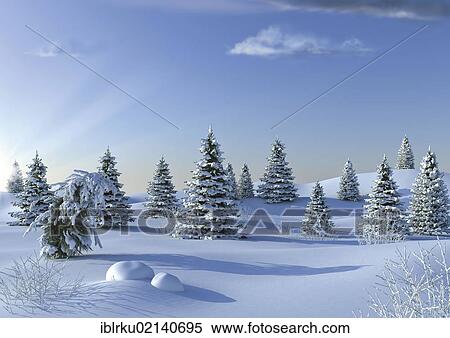 Stock Photography - Winter landscape, illustration. Fotosearch