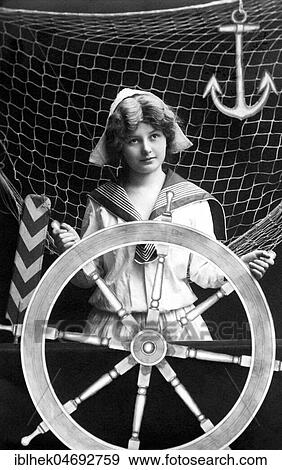 Stock Photo - Woman at the steering wheel, scenery, 1920s, Germany, Europe. Fotosearch