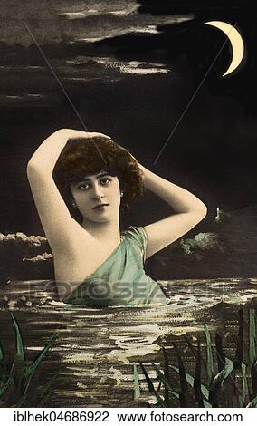 Woman bathing in the lake at night, 1910s, Germany, Europe View Large Photo Image Stock Image - Woman bathing in the lake at night, 1910s, Germany, Europe. Fotosearch