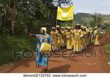 Stock Image - Women at dance and music event, CWF Christian Women's Fellowship, Cameroon, Africa. Fotosearch