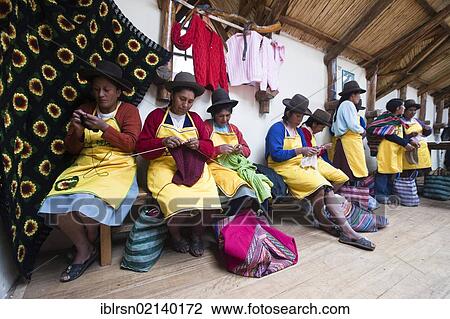 Stock Image - Women doing textile work, villagers being trained in renewable energy and traditional craftsmanship, development of the project CECAD, Centro de Capacitación para el Desarrollo, training center for development, for rural areas in the highlands,.... Fotosearch