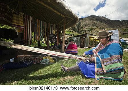 Stock Image - Women doing textile work, villagers being trained in renewable energy and traditional craftsmanship, development of the project CECAD, Centro de Capacitación para el Desarrollo, training center for development, for rural areas in the highlands,.... Fotosearch