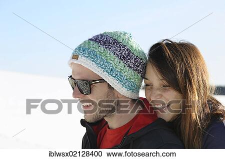 Stock Image - Young couple in the snow, Black Forest, Baden-Wuerttemberg, Germany, Europe, PublicGround, Europe. Fotosearch