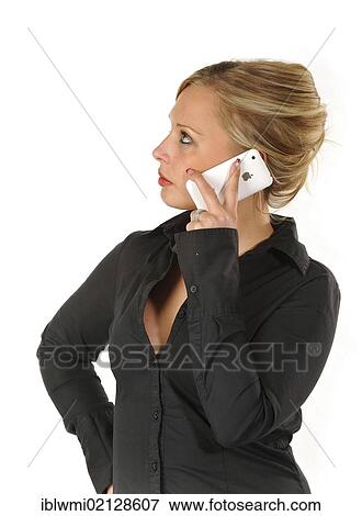 Young woman making a phone call, smartphone, iPhone, white View Large Photo Image Stock Photo - Young woman making a phone call, smartphone, iPhone, white. Fotosearch
