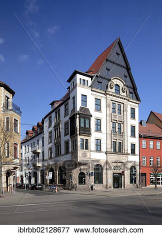 Stock Photo - "Zum Goldnen Einhorn", building housing the city's central library, Domplatz square, Erfurt, Thuringia, Germany, Europe, PublicGround, Europe. Fotosearch