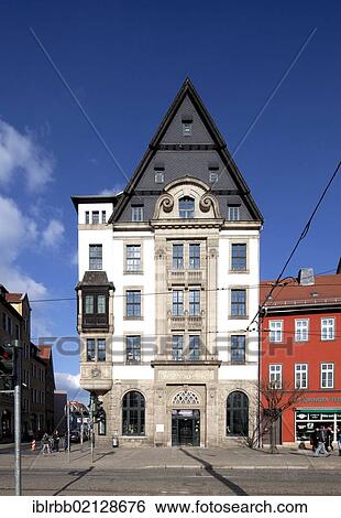 Stock Photograph - "Zum Goldnen Einhorn", building housing the city's central library, Domplatz square, Erfurt, Thuringia, Germany, Europe, PublicGround, Europe. Fotosearch