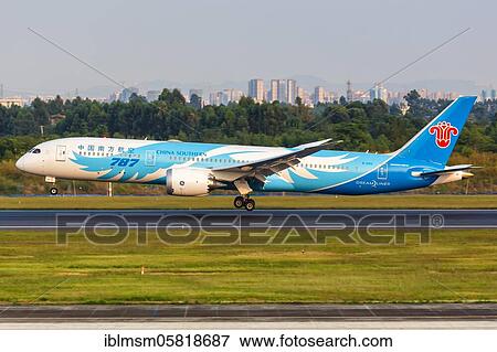 A Boeing 787-9 Dreamliner aircraft of China Southern Airlines with registration number B-1293 at Chengdu Airport (CTU), Chengdu, China, Asia View Large Photo Image Stock Photo - A Boeing 787-9 Dreamliner aircraft of China Southern Airlines with registration number B-1293 at Chengdu Airport (CTU), Chengdu, China, Asia. Fotosearch