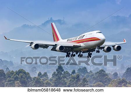 Stock Photo - A Kalitta Air Boeing 747-400 (BCF) aircraft with registration number N745CK lands at Medellin Rio (MDE) Airport, Medellin, Colombia, South America. Fotosearch