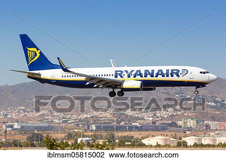 Stock Image - A Ryanair Boeing B737-800 with the registration number EI-ENB lands at Malaga Airport (AGP), Malaga, Spain, Europe. Fotosearch