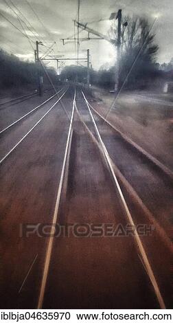 Stock Image - Abstract photo of railroad tracks, France, Europe. Fotosearch