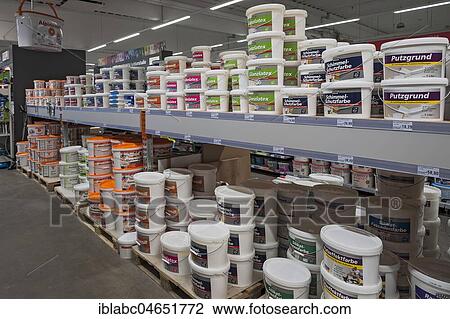 Accessories for painters, Shelf with wall paints, hardware store, interior, Bavaria, Germany, Europe View Large Photo Image Stock Image - Accessories for painters, Shelf with wall paints, hardware store, interior, Bavaria, Germany, Europe. Fotosearch