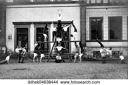 Picture - Acrobats, group of men ca. 1909, exact place unknown, Germany, Europe. Fotosearch