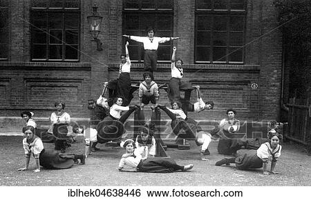 Stock Photograph - Acrobats, group of women ca. 1914, exact place unknown, Germany, Europe. Fotosearch