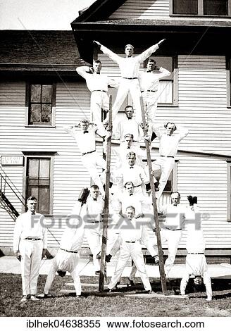 Stock Photography - Acrobats with two ladders, ca. 1920, 1920s, exact location unknown, Germany, Europe. Fotosearch
