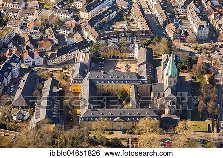 Aerial view, Folkwang University of the Arts with Basilica St. Ludgerus, Essen-Werden, Essen, North Rhine-Westphalia, Germany, Europe View Large Photo Image Stock Photograph - Aerial view, Folkwang University of the Arts with Basilica St. Ludgerus, Essen-Werden, Essen, North Rhine-Westphalia, Germany, Europe. Fotosearch