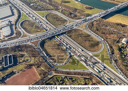 Aerial view, Motorway junction Duisburg motorway A59 and motorway A40 at the Rhein-Herne Canal, Duisburg, North Rhine-Westphalia, Germany, Europe View Large Photo Image Picture - Aerial view, Motorway junction Duisburg motorway A59 and motorway A40 at the Rhein-Herne Canal, Duisburg, North Rhine-Westphalia, Germany, Europe. Fotosearch