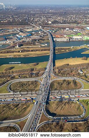 Aerial view, Motorway junction Duisburg motorway A59 and motorway A40 at the Rhein-Herne Canal, Duisburg, North Rhine-Westphalia, Germany, Europe View Large Photo Image Stock Photo - Aerial view, Motorway junction Duisburg motorway A59 and motorway A40 at the Rhein-Herne Canal, Duisburg, North Rhine-Westphalia, Germany, Europe. Fotosearch