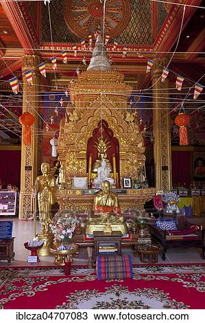 Stock Image - Altar at Wat NamTok MaeKang Temple, Doi Inthanon, Chiang Mai, Thailand, Asia. Fotosearch