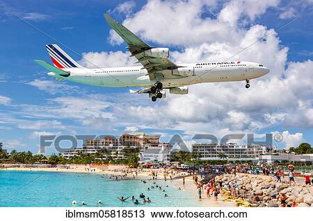 An Air France Airbus A340-300 with the registration F-GNII lands at the airport of St. Maarten (SXM), St. Maarten is one of the most dangerous airports in the world, Sint Maarten, North America View Large Photo Image Stock Image - An Air France Airbus A340-300 with the registration F-GNII lands at the airport of St. Maarten (SXM), St. Maarten is one of the most dangerous airports in the world, Sint Maarten, North America. Fotosearch