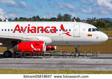 Stock Photo - An Airbus A319 aircraft of Avianca with registration number N694AV lands at Medellin Rio (MDE) airport, Medellin, Colombia, South America. Fotosearch