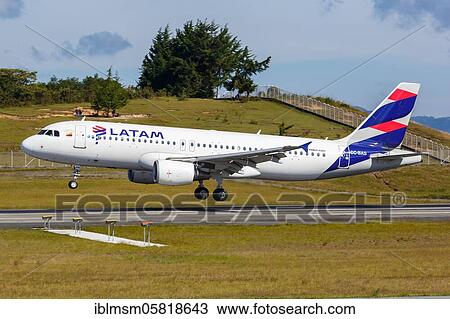 Stock Image - An Airbus A320 aircraft of LATAM with the registration number CC-BAS at the airport Medellin Rio (MDE), Medellin, Colombia, South America. Fotosearch