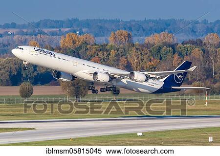 An Airbus A340-600 of Lufthansa with registration D-AIHH at Munich Airport (MUC), Munich, Germany, Europe View Large Photo Image Stock Photography - An Airbus A340-600 of Lufthansa with registration D-AIHH at Munich Airport (MUC), Munich, Germany, Europe. Fotosearch