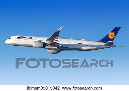 Stock Image - An Airbus A350-900 of Lufthansa with the registration D-AIXB at Munich Airport (MUC), Munich, Germany, Europe. Fotosearch