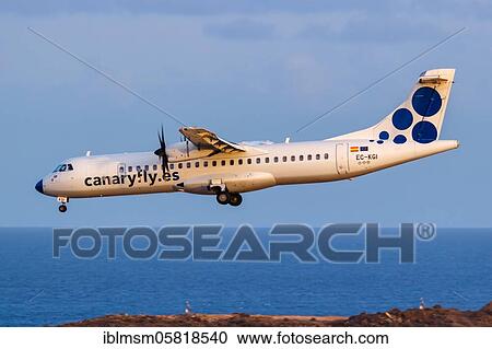 Stock Image - An ATR 72-500 aircraft of Canaryfly with the registration EC-IZO at Gran Canaria Airport (LPA), Gran Canaria, Spain, Europe. Fotosearch