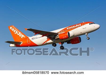 Stock Image - An EasyJet Switzerland Airbus A319 with the registration number HB-JYI at EuroAirport Basel Mulhouse (EAP), Mulhouse, France, Europe. Fotosearch