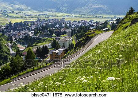 Andermatt, mountain pass road, Oberalp Pass, Canton Uri, Switzerland, Europe View Large Photo Image Stock Photography - Andermatt, mountain pass road, Oberalp Pass, Canton Uri, Switzerland, Europe. Fotosearch