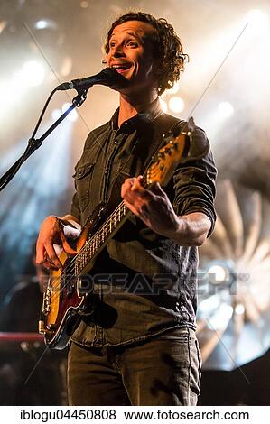 Stock Photo - Andi Schnellmann, bassist of the Swiss singer and songwriter Lukas Linder alias Henrik Belden with band at the record christening live in the Schüür Lucerne, Switzerland, Europe. Fotosearch