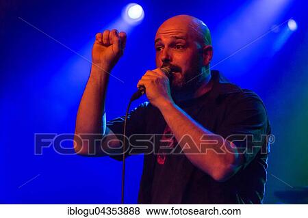 Stock Photo - Andre Ellenberger singer of the Swiss metal band Piranha live in the Schüür Lucerne, Switzerland, Europe. Fotosearch