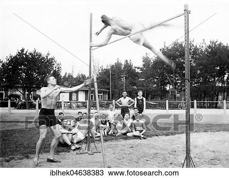 Stock Image - Athletics, high jump, ca. 1930, exact location unknown, Germany, Europe. Fotosearch