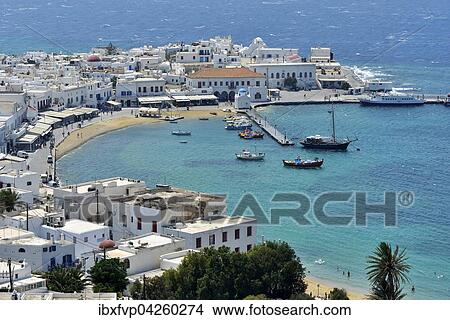 Ausblick auf den Hafen von Mykonos-Stadt oder Chora, Mykonos, Kykladen, Griechenland, Europa View Large Photo Image Picture - Ausblick auf den Hafen von Mykonos-Stadt oder Chora, Mykonos, Kykladen, Griechenland, Europa. Fotosearch