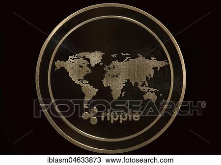 Stock Image - Backside of the cryptocurrency ripple, gold coin, studio shot, cutout. Fotosearch