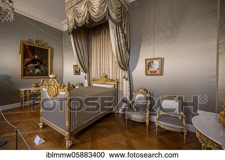 Stock Image - Bedroom, bed with canopy, Munich Residence, Munich, Upper Bavaria, Bavaria, Germany, Europe. Fotosearch
