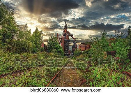 Stock Image - Blast furnace, Lost Place, Belgium, Europe. Fotosearch