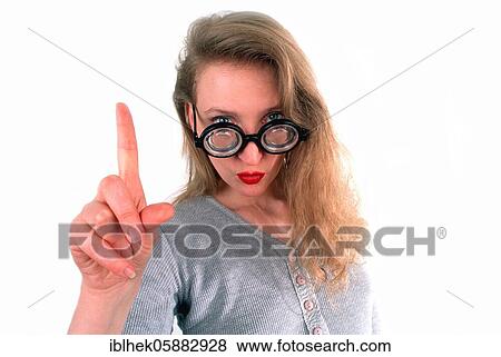 Stock Photo - Blonde woman with glasses, Berlin, Germany, Europe. Fotosearch