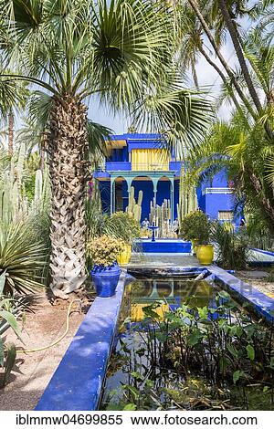 Stock Photography - Blue House in the Jardin Majorelle Botanical Garden, Moorish architecture, former owners Yves Saint-Laurent and Pierre Bergé, Marrakech, Morocco, Africa. Fotosearch