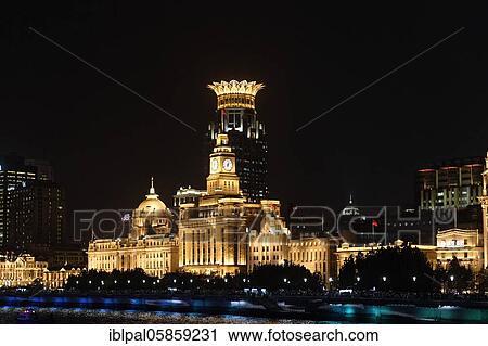 Stock Image - Boat trip Shanghai by night, The Bund, Waitan, skyscrapers, Hong Kong, Shanghai, Shanghai Shi, China, Asia. Fotosearch