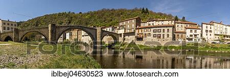 Stock Image - Bridge on the Allier river, Lavoute-Chilhac, Haute Loire departement, Auvergne, France, Europe. Fotosearch
