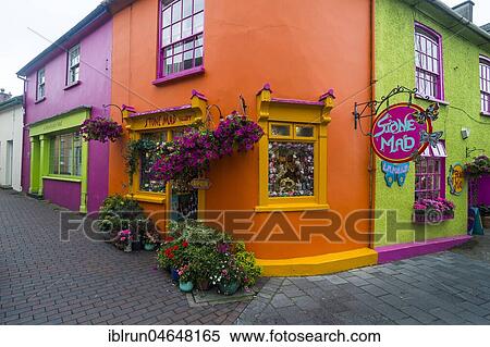 Stock Photography - Brightly coloured facade of shops in Kinsale, Republic of Ireland. Fotosearch