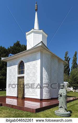 Stock Image - Buddhist chapel with a Gautama Buddha, Cultural center Ruh Ordo, Cholpon-Ata, Kyrgyzstan, Asia. Fotosearch
