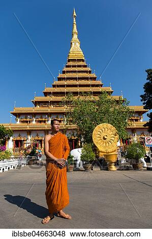 Buddhist monk stands in front of nine-story stupa Phra Mahathat Kaen Kakhon, Wat Nong Waeng Temple, Khon Kaen, Isan, Thailand, Asia View Large Photo Image Stock Photo - Buddhist monk stands in front of nine-story stupa Phra Mahathat Kaen Kakhon, Wat Nong Waeng Temple, Khon Kaen, Isan, Thailand, Asia. Fotosearch