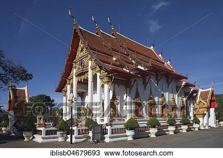 Stock Image - Building of Wat Chalong, largest temple on Phuket, Thailand, Asia. Fotosearch