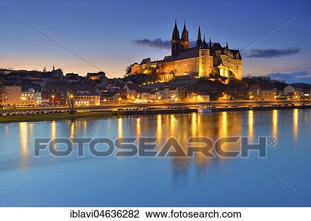 Burgberg with cathedral and castle Albrechtsburg reflected in the river Elbe, Dämmerung, Meißen, Saxony, Germany, Europe View Large Photo Image Stock Image - Burgberg with cathedral and castle Albrechtsburg reflected in the river Elbe, Dämmerung, Meißen, Saxony, Germany, Europe. Fotosearch