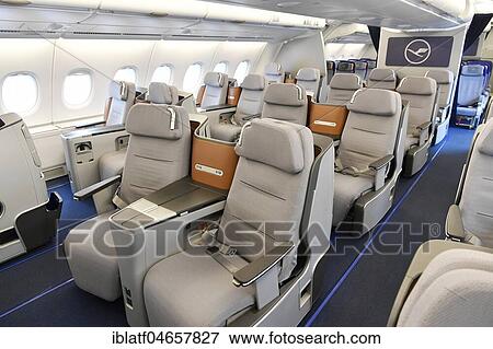 Business Class, upper deck, cabin, Airbus, A380-800, Lufthansa View Large Photo Image Stock Photo - Business Class, upper deck, cabin, Airbus, A380-800, Lufthansa. Fotosearch