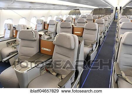Business Class, upper deck, cabin, Airbus, A380-800, Lufthansa View Large Photo Image Stock Photo - Business Class, upper deck, cabin, Airbus, A380-800, Lufthansa. Fotosearch